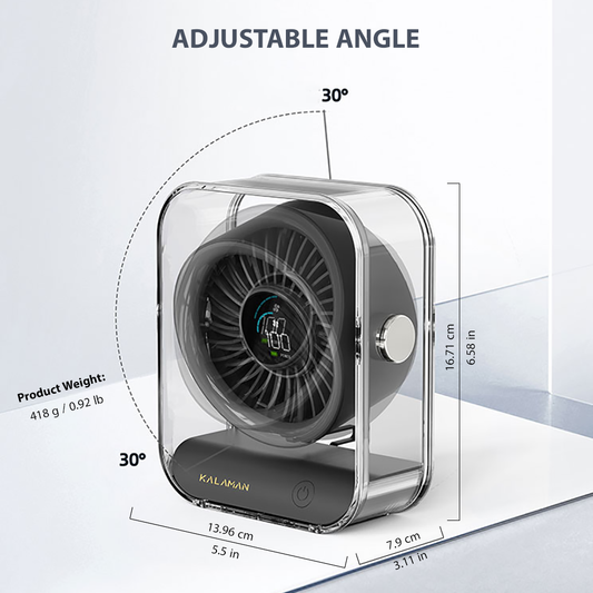 KALAMAN Desk Fan, 4000mAh Ultra Quiet Air Circulator Fan, 5 Speeds with Strong Airflow, 120° Rotate Portable Fan For Bedroom Home Office Desktop Travel