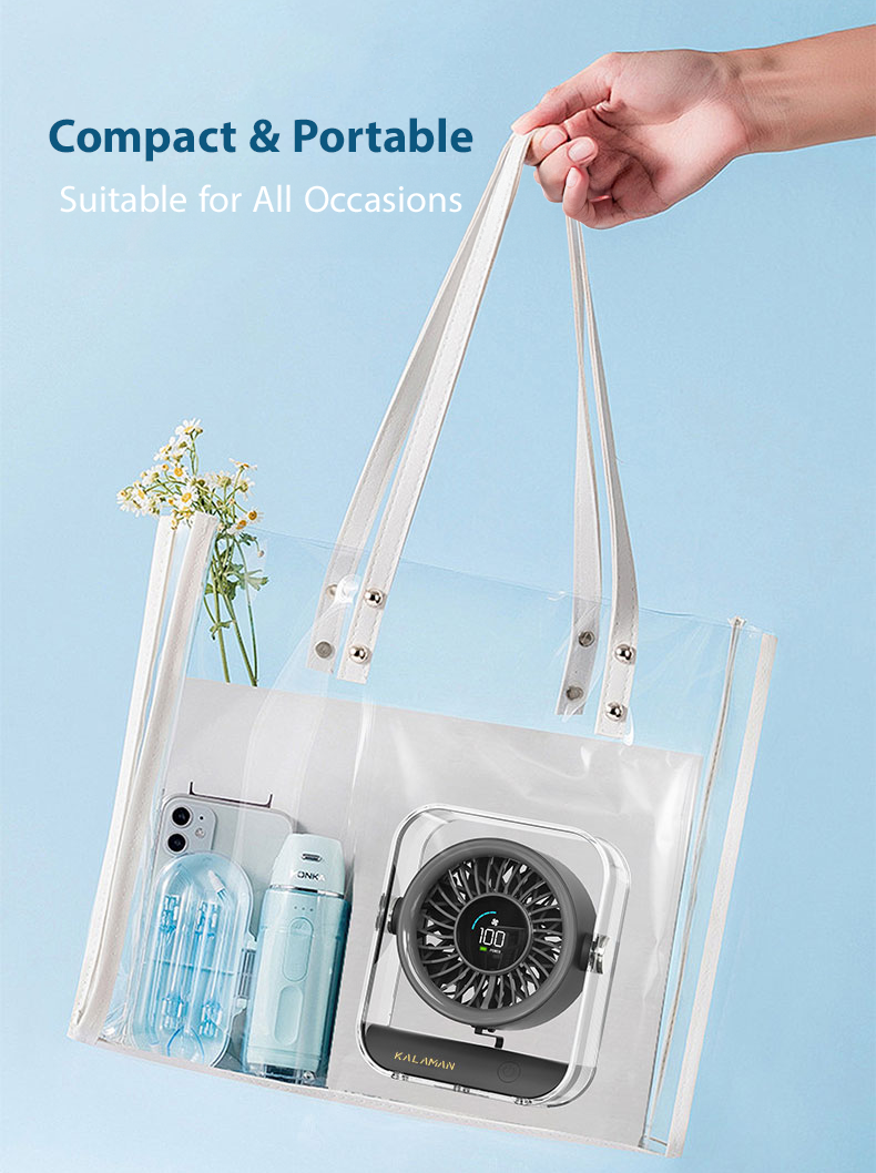 KALAMAN Desk Fan, 4000mAh Ultra Quiet Air Circulator Fan, 5 Speeds with Strong Airflow, 120° Rotate Portable Fan For Bedroom Home Office Desktop Travel