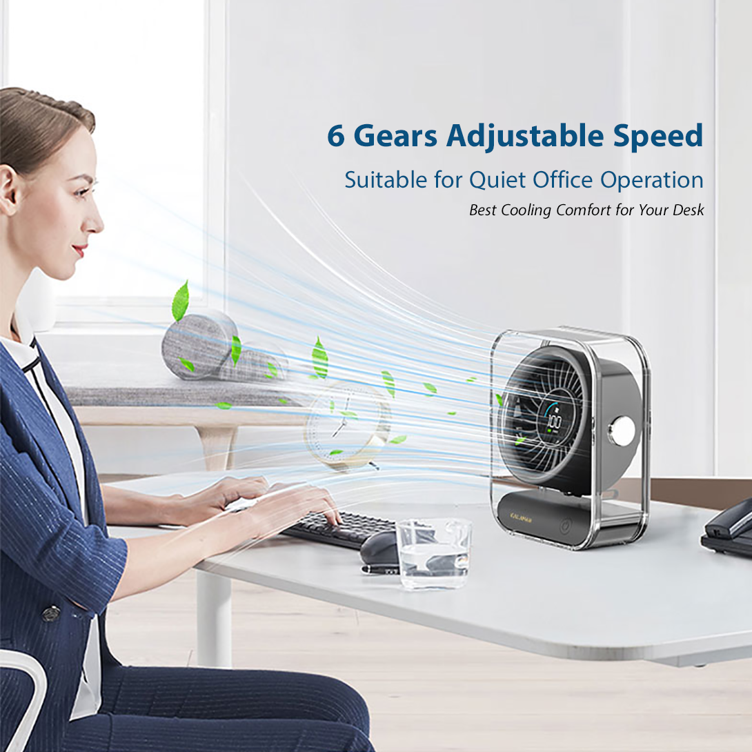 KALAMAN Desk Fan, 4000mAh Ultra Quiet Air Circulator Fan, 5 Speeds with Strong Airflow, 120° Rotate Portable Fan For Bedroom Home Office Desktop Travel