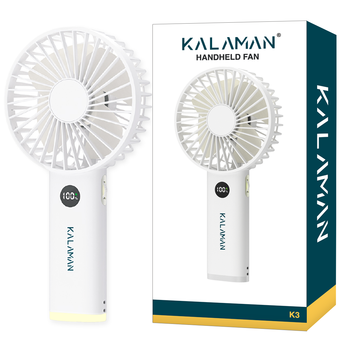 KALAMAN Handheld Fan, 12000 RPM 3600mAh Portable Hand Fan, Mini Personal Rechargeable Hand Held Fan, Max 15Hrs Battery Operated USB Small Fan with 5 Speeds