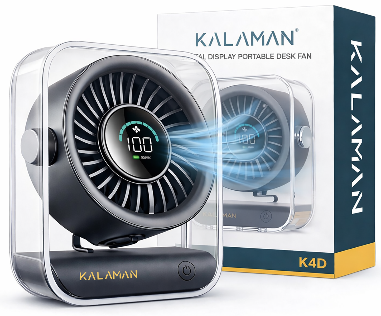 KALAMAN Desk Fan, 4000mAh Ultra Quiet Air Circulator Fan, 5 Speeds with Strong Airflow, 120° Rotate Portable Fan For Bedroom Home Office Desktop Travel