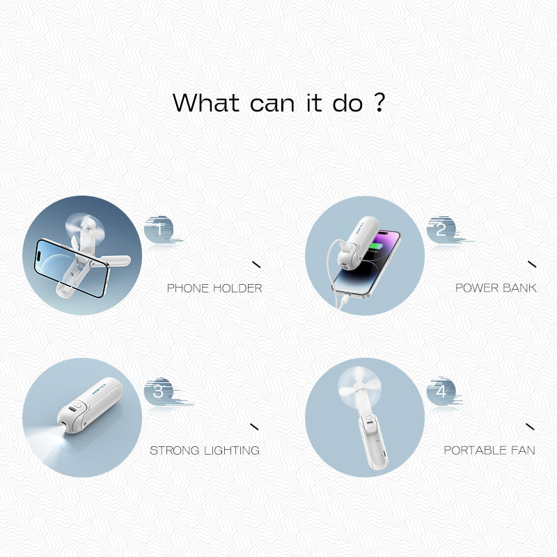 KALAMAN 4 IN 1 Pocket Fan Handheld Mini Fan, 2000mAh USB Rechargeable Portable Fan