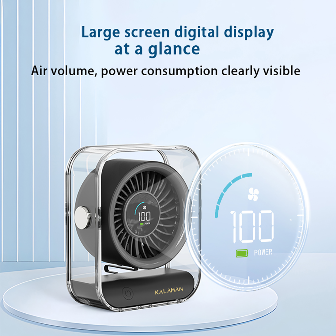 KALAMAN Desk Fan, 4000mAh Ultra Quiet Air Circulator Fan, 5 Speeds with Strong Airflow, 120° Rotate Portable Fan For Bedroom Home Office Desktop Travel