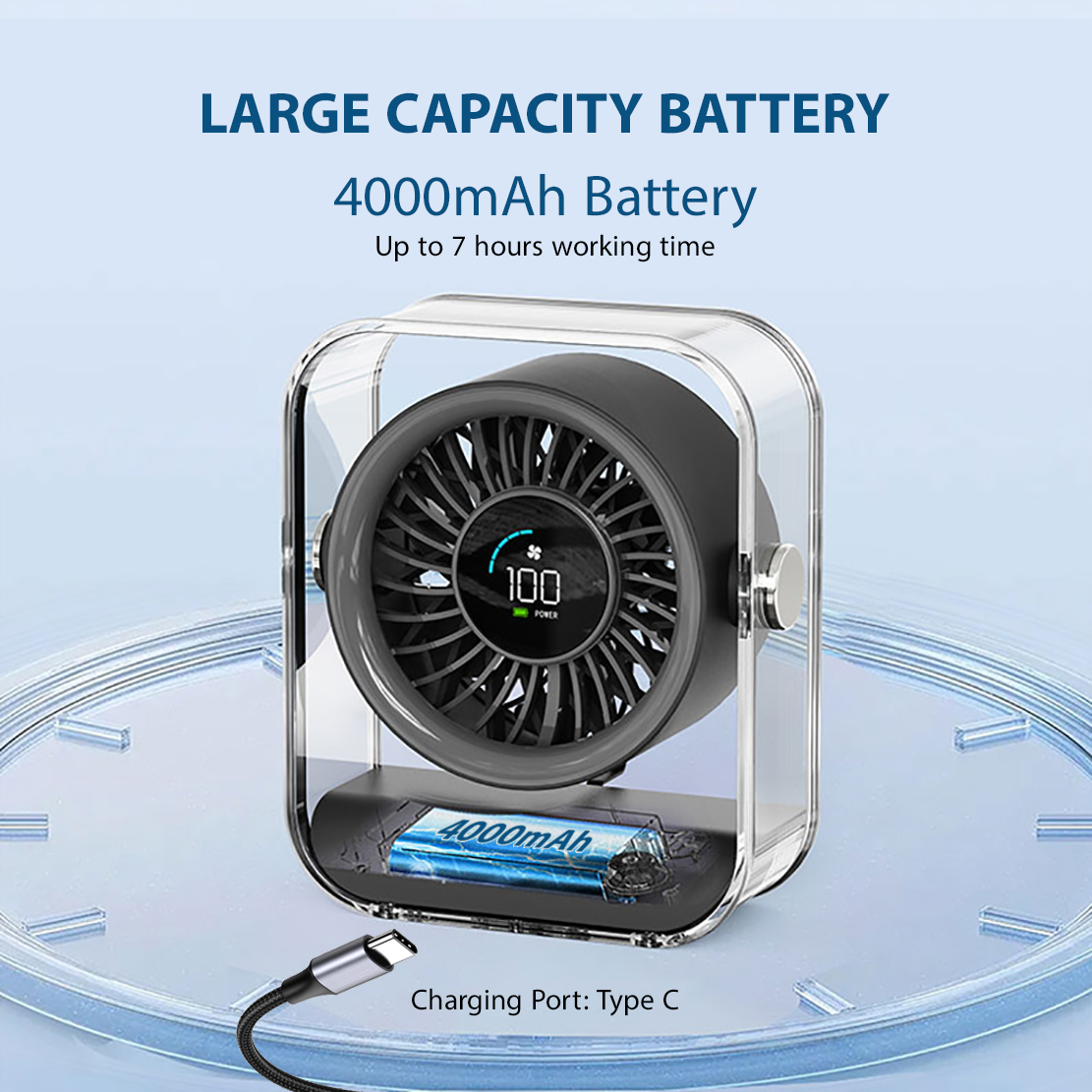 KALAMAN Desk Fan, 4000mAh Ultra Quiet Air Circulator Fan, 5 Speeds with Strong Airflow, 120° Rotate Portable Fan For Bedroom Home Office Desktop Travel