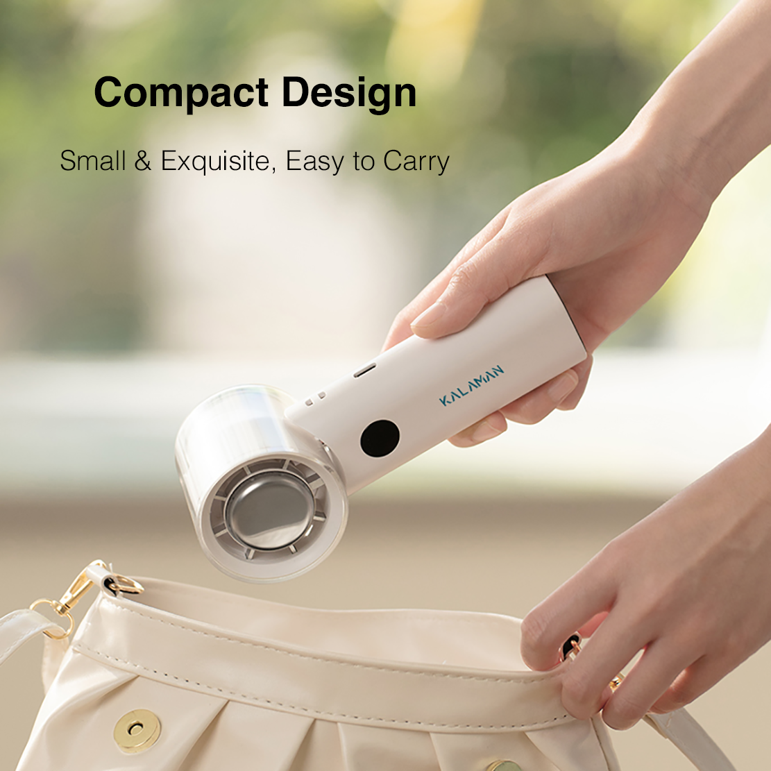KALAMAN Handheld Portable Fan with Cooling Tech 5000mAh Rechargeable Personal Fan Up to 15H Cooling Time Powerful 12000 RPM