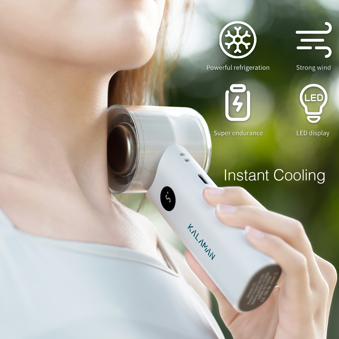 KALAMAN Handheld Portable Fan with Cooling Tech 5000mAh Rechargeable Personal Fan Up to 15H Cooling Time Powerful 12000 RPM