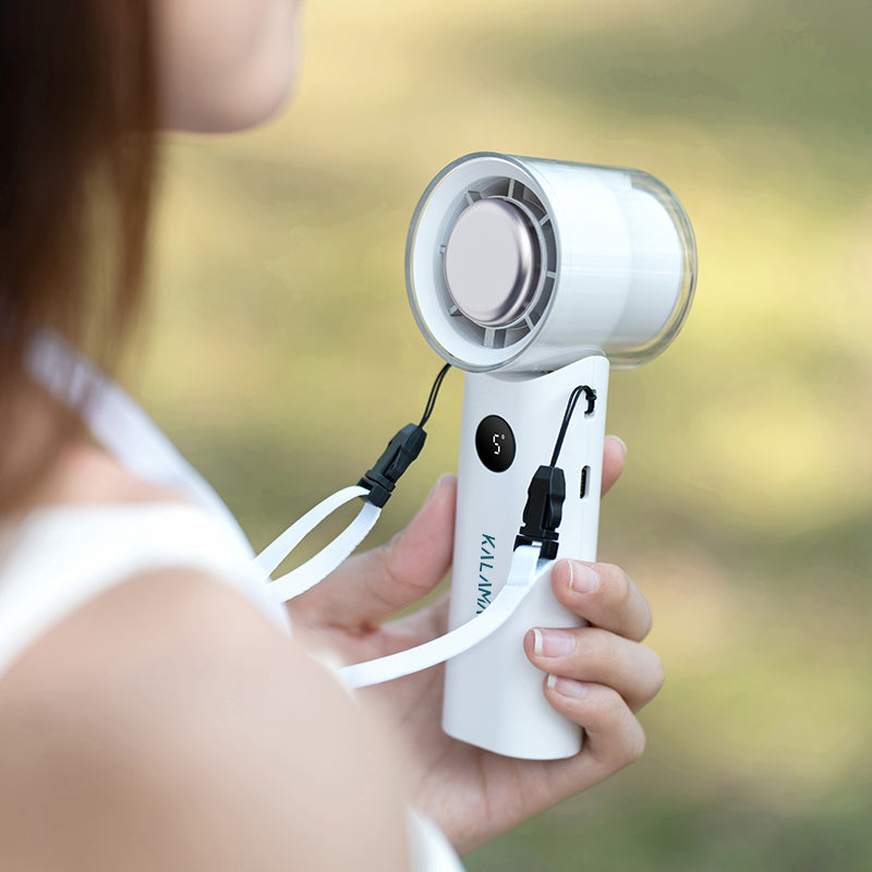 KALAMAN Handheld Portable Fan with Cooling Tech 5000mAh Rechargeable Personal Fan Up to 15H Cooling Time Powerful 12000 RPM